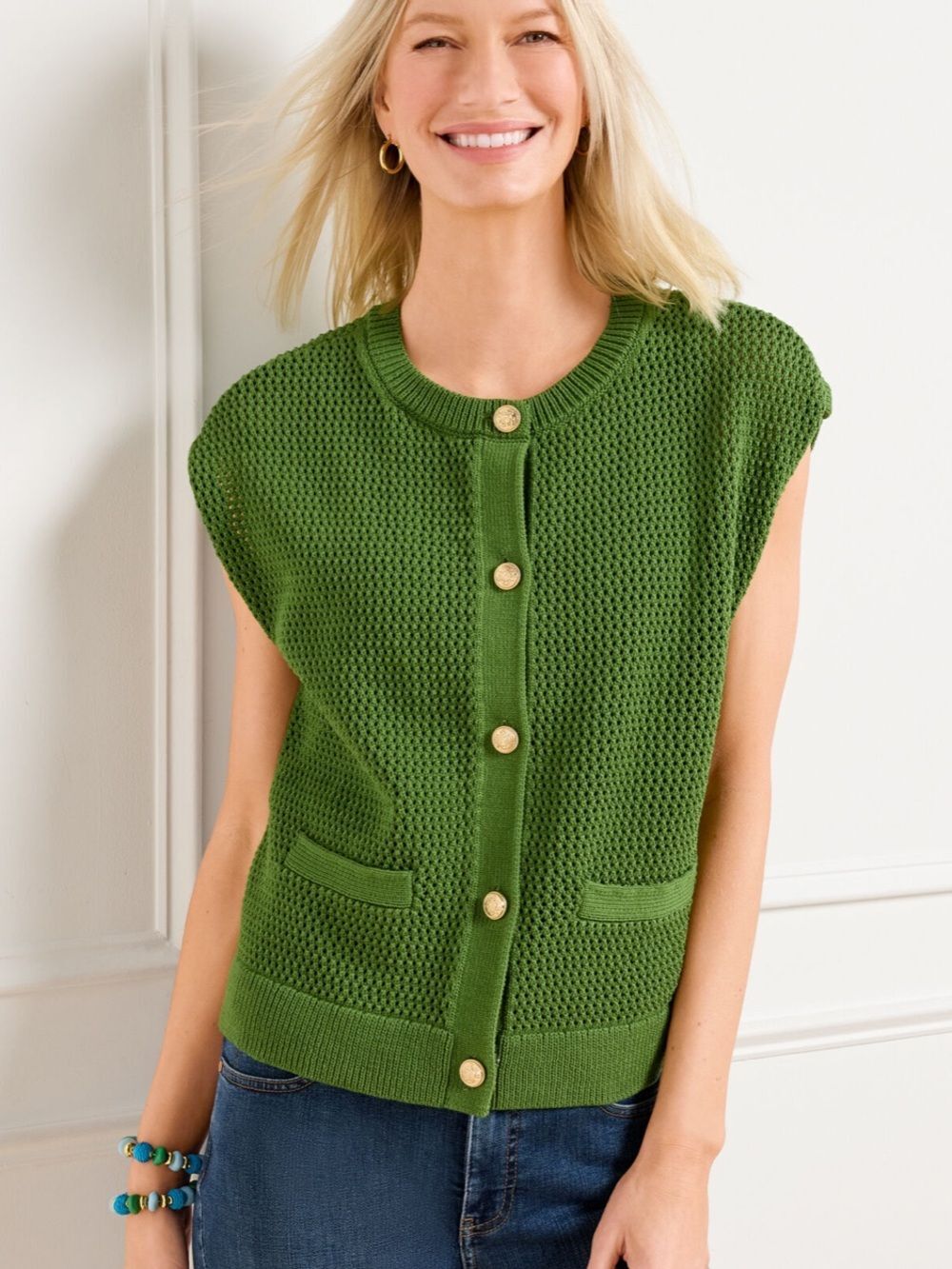 NWT Talbots Green Mesh Stitch Sweater Shell Sleeveless Vest Women’s Medium